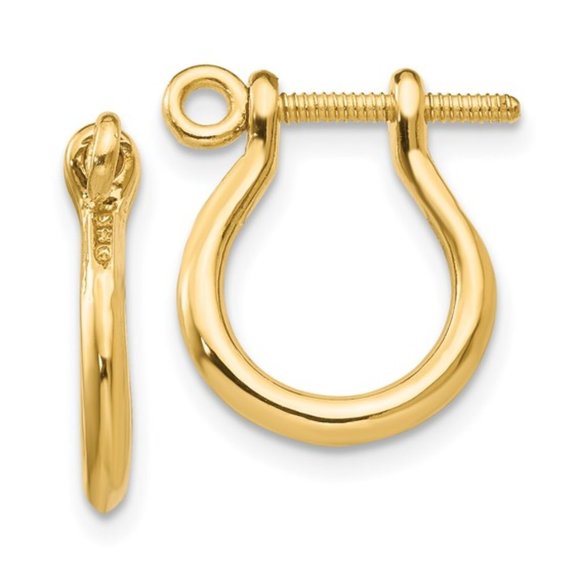 10k Yellow Gold 3-D Nautical Anchor Shackle Link Screw Earrings, 1mm screw Post - Picture 1 of 4
